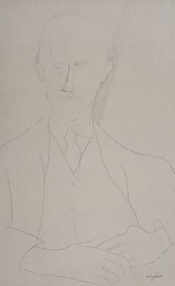 Lithographie Modigliani - Portrait de Roger Dutillieul