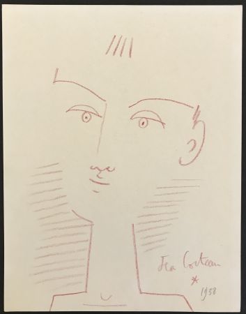 Aucune Technique Cocteau - Portrait of a Boy (Red Crayon)