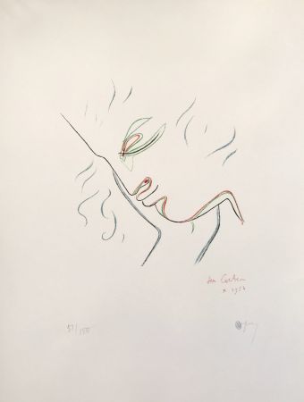 Lithographie Cocteau - Profile in Red, Green, and Blue