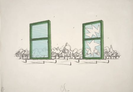 Lithographie Oldenburg - Proposal For A Civic Monument In The Form Of Two Windows