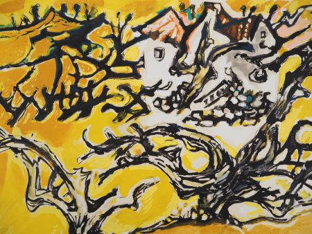 Lithographie Pignon - Provence, Paysage jaune