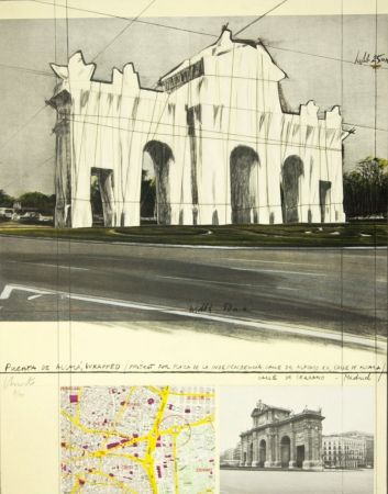 Lithographie Christo - Puerta de Alcalá, Wrapped, Project for Madrid (Schellman 107)