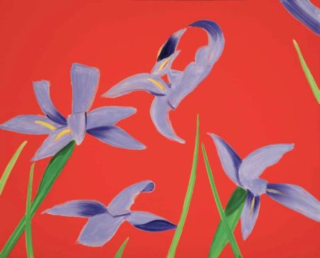 Aucune Technique Katz - Purple Irises on Red