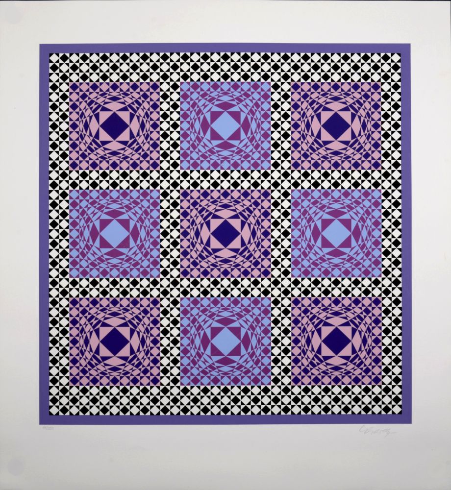 Sérigraphie Vasarely - Purple Squares, 1986 -  Hand-signed!