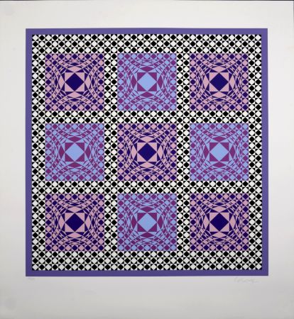 Sérigraphie Vasarely - Purple Squares, 1986 -  Hand-signed!