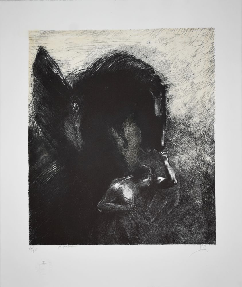 Lithographie Redon - Pégase Captif / Captive Pegasus 1889