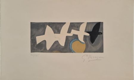 Lithographie Braque - Quatre oiseaux 