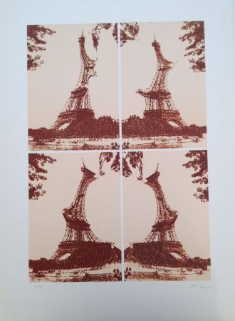 Lithographie Bury - Quatre tours Eiffel juxtaposées