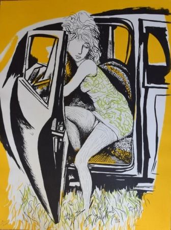 Lithographie Guttuso - Ragazza che scende dall'auto