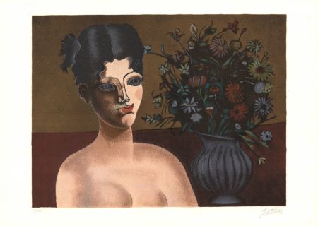 Lithographie Gentilini - Ragazza con vaso di fiori