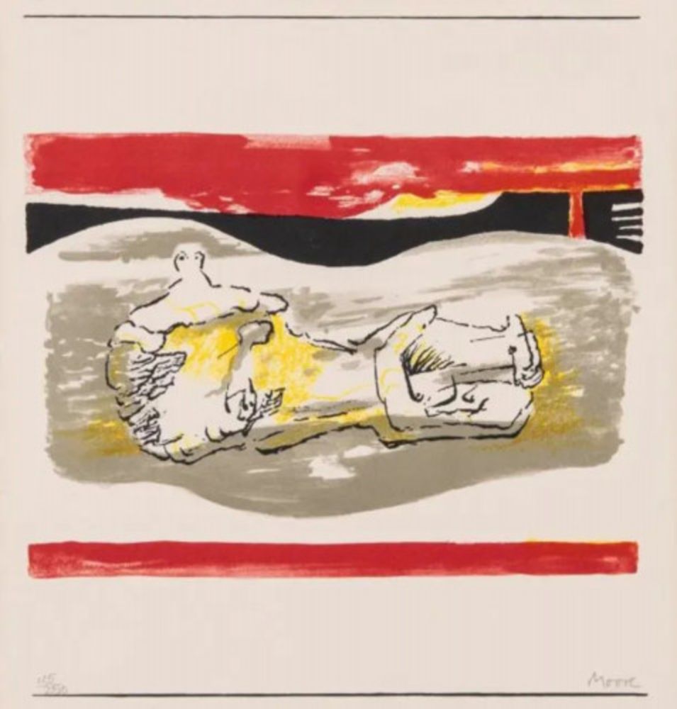 Lithographie Moore - Reclining Figure with Red Stripes