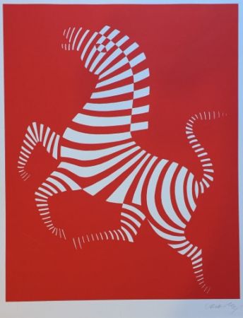 Sérigraphie Vasarely - Red zebra