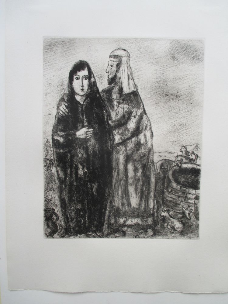 Gravure Chagall - Rencontre de Rachel et Jacob