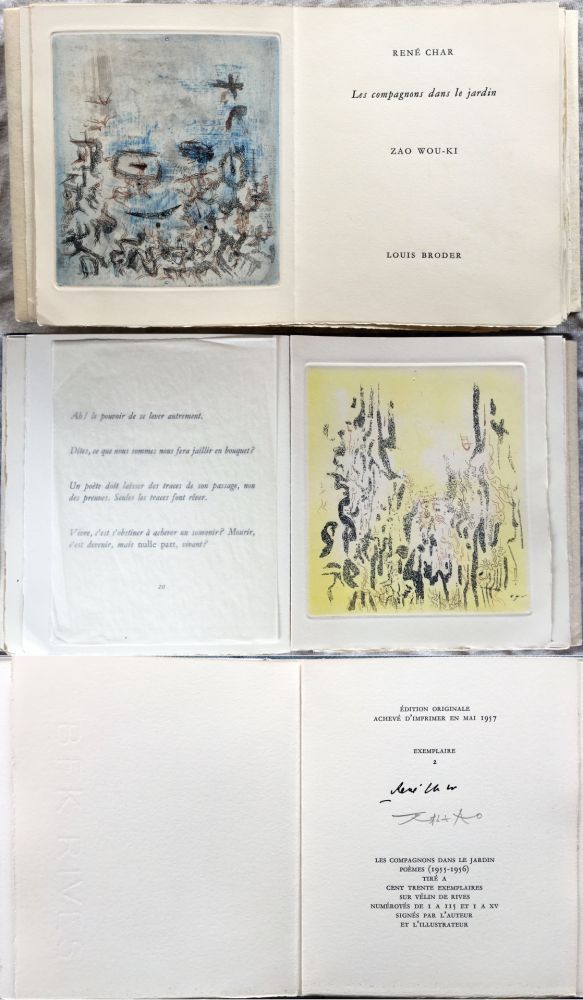 Livre Illustré Zao - René Char : LES COMPAGNONS DANS LE JARDIN. 4 gravures originales en couleurs (1957)