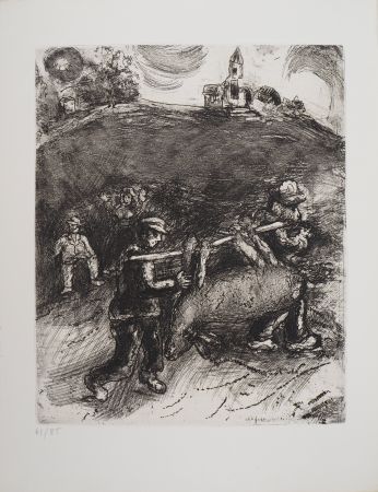 Gravure Chagall - Retour au village (Le meunier, son fils et l'âne)