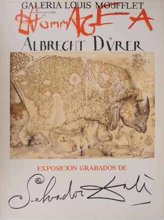 Lithographie Dali - Rhinocéros : Hommage à Albrecht Dürer