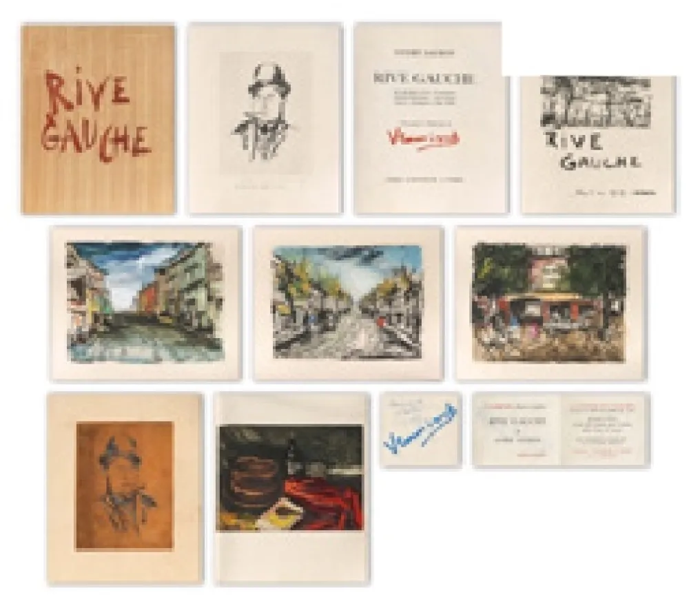 Livre Illustré Vlaminck - RIVE GAUCHE. Quartier latin - Plaisance - Montparnasse - Les Quais - Saint-Germain-des-Prés. Exemplaire sur Japon nacré avec suites, le cuivre du portrait et une aquarelle originale.