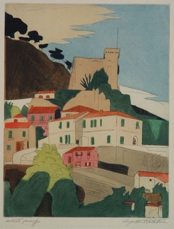 Gravure Rathbone - Roquebrune, French Riviera