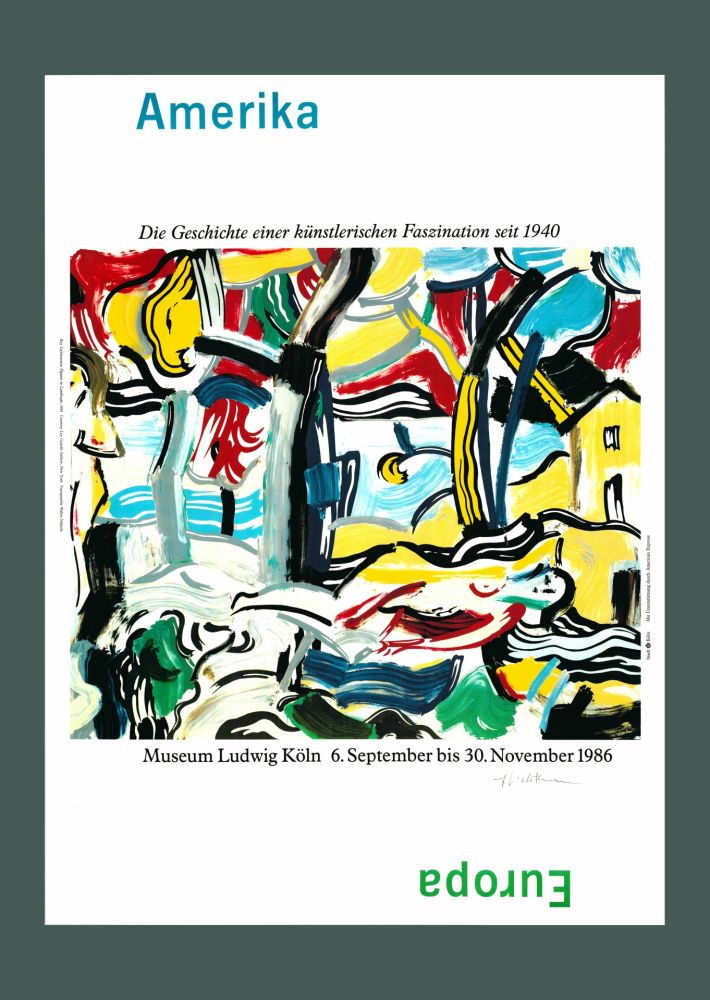 Lithographie Lichtenstein - Roy Lichtenstein: 'Figures in Landscape' 1986 Offset-lithograph (Hand-signed)