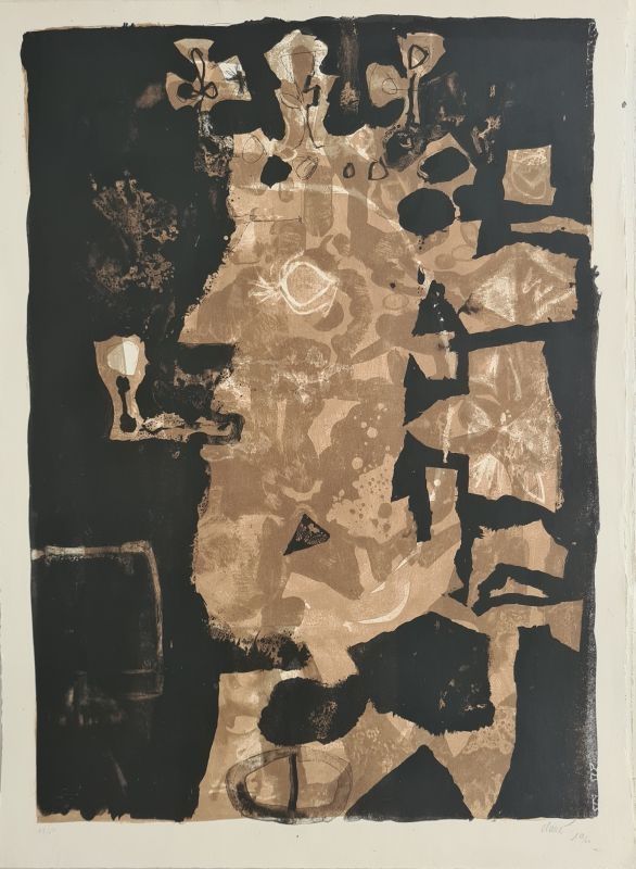 Lithographie Clavé - Roy à la pipe (brun-noir) 