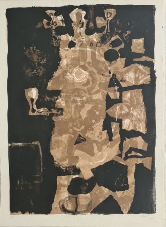 Lithographie Clavé - Roy à la pipe (brun-noir) 