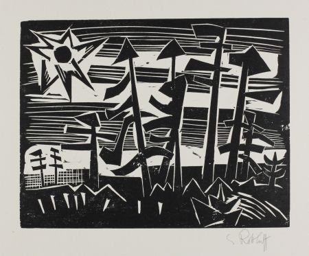 Gravure Sur Bois Schmidt-Rottluff - Russische Landschaft