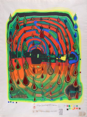 Sérigraphie Hundertwasser - Sad not so sad is rainshine from Rainday on a rany day