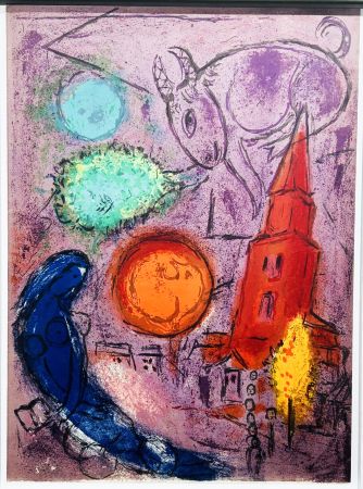 Lithographie Chagall - Saint-Germain-des-Prés. 