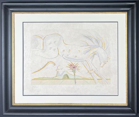 Gravure Dali - Salvador Dalì (1904–1989) - The Horse and the Wolf - drypoint etching with stencil on extremely fine Japanese paper - 1974
