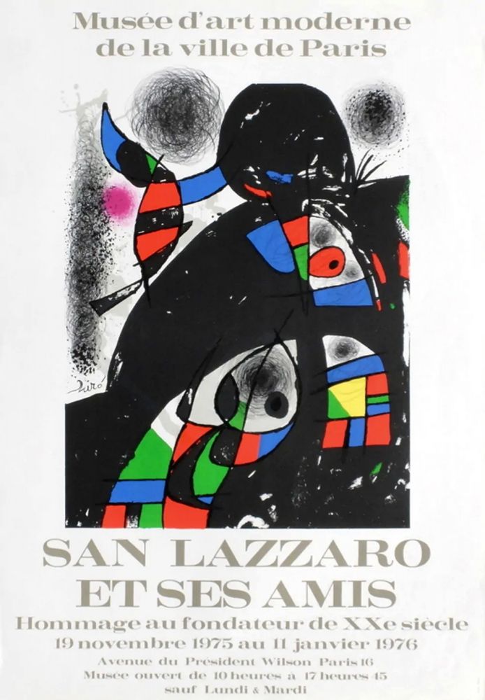 Affiche Miró - SAN LAZZARO ET SES AMIS. Hommage. Affiche originale .1975.