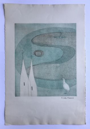 Aquatinte Minami - Sans titre (Lac et oiseau blanc)