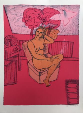 Lithographie Corneille - Sans titre (Nu orange sur fond rose) 