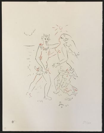 Lithographie Cocteau - Satyr and Nymph