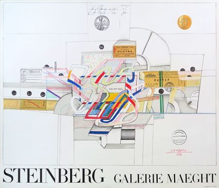 Lithographie Steinberg - Saul Steinberg, Ticket via Airmail, Affiche en Lithographie, 1970