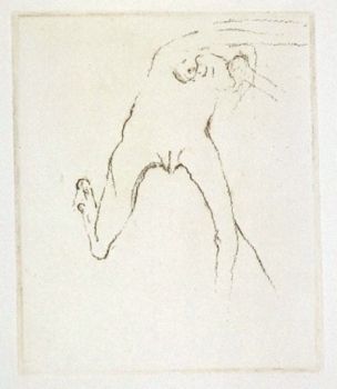 Gravure Beuys - Schwurhand: Frau rennt weg mit Gehirn 