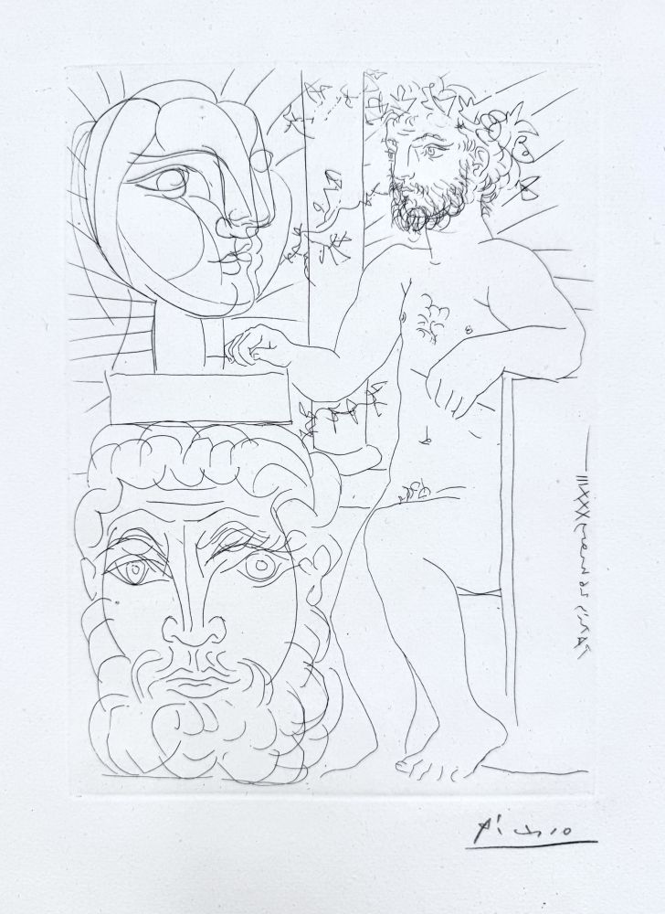 Gravure Picasso - Sculpteur et Deux Têtes sculptées