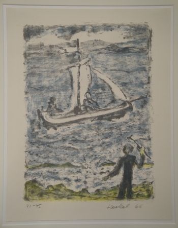 Lithographie Heckel - Segelschiff (Segelboot)