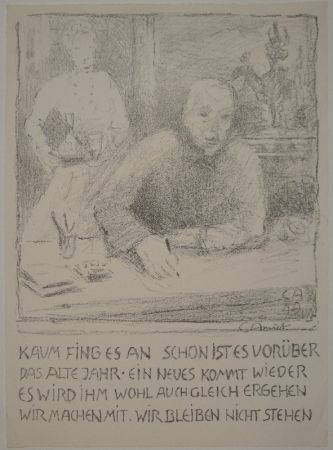 Lithographie Amiet - Selbstbildnis am Zeichentisch mit Frau