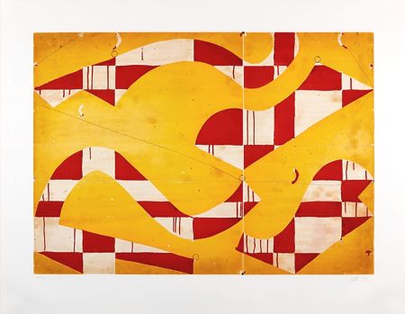 Aquatinte Fonseca - Seven String Etching with Yellow & Red