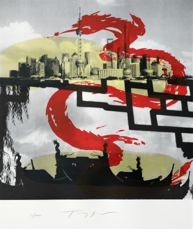 Lithographie Soulie - Shanghai le Dragon
