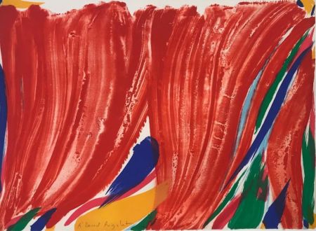 Lithographie Debré - Signe Paysage Rouge 