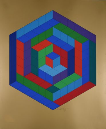 Sérigraphie Vasarely - Sin-Hat-A, c. 1974 - Hand-signed!