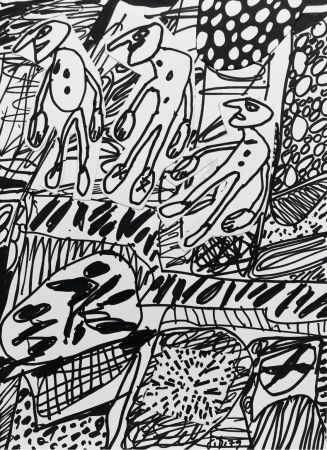 Aucune Technique Dubuffet - Situation CII: Felt-tip pen & collage on paper