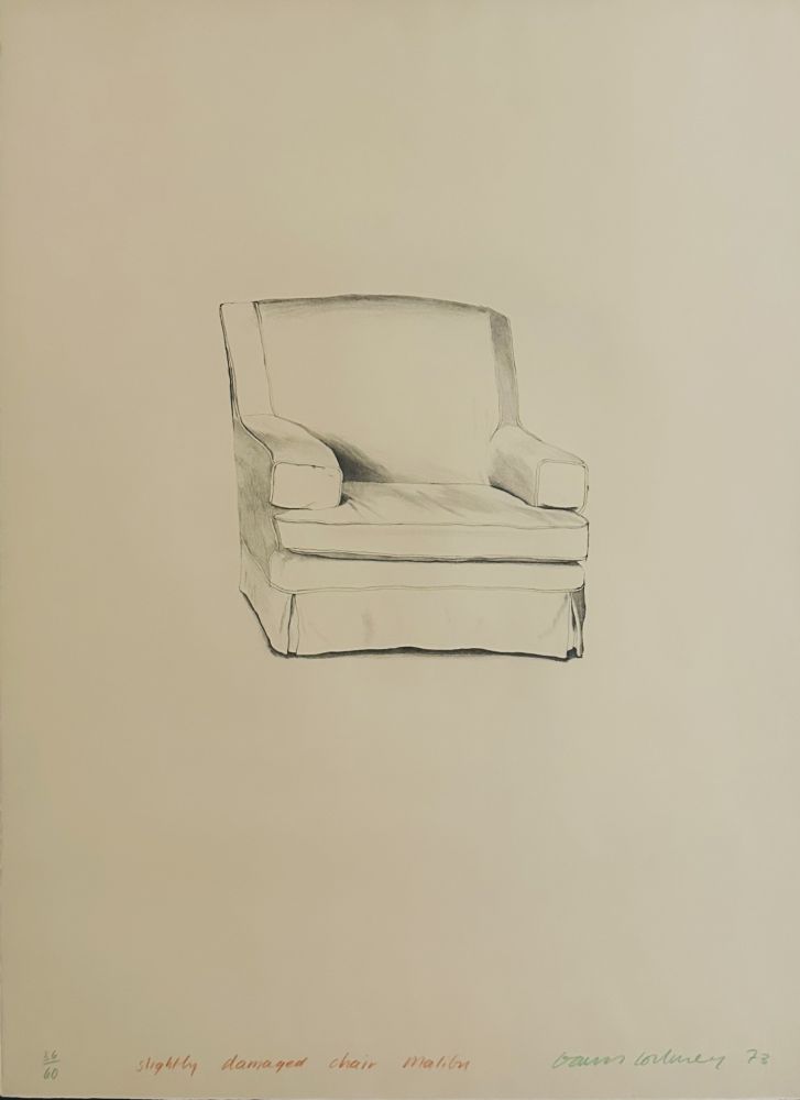 Lithographie Hockney - Slightly damaged chair, Malibu