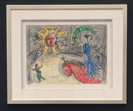 Lithographie Chagall - Soleil au cheval rouge