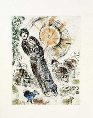 Gravure Chagall - Soleil aux amoureux