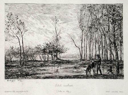 Gravure Daubigny - Soleil couchant