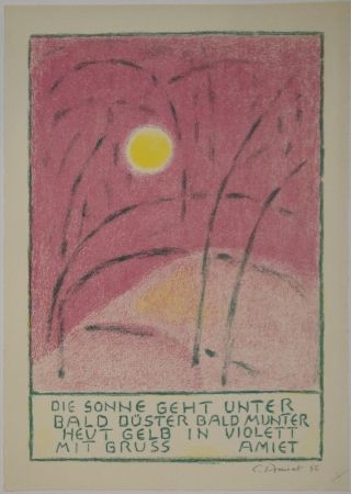 Lithographie Amiet - Sonnenuntergang