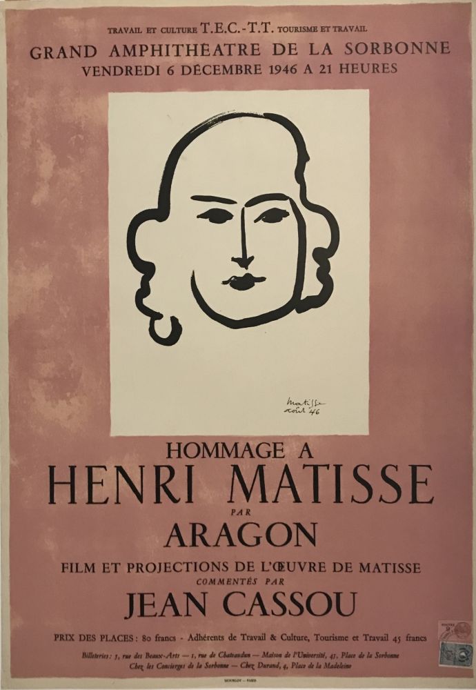 Lithographie Matisse - Sorbonne - Aragon