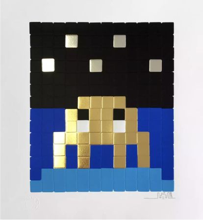 Sérigraphie Invader - Space One (Gold)